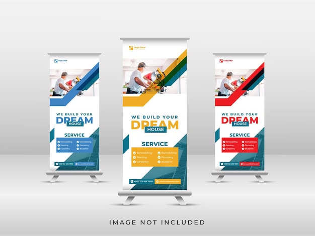 Vector we build your dream house real estate rollup banner design set