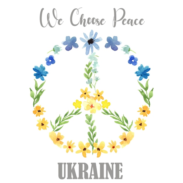 We choose peace blue and yellow flower watercolor vector illustration