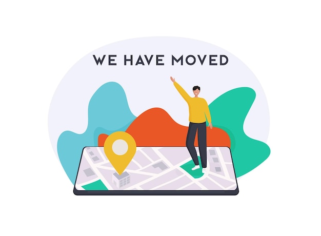 Vector we have moved concept people announce change address use for landing page template ui web mobile app poster banner