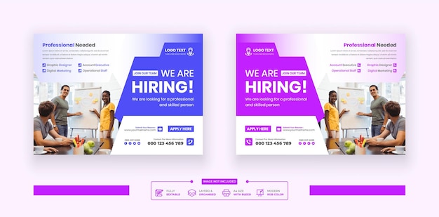 Vector we huren vacature horizontale flyer en job circular corporate agency flyer template design