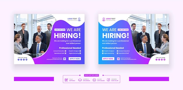 Vector we huren vacature horizontale flyer en job circular corporate agency flyer template design