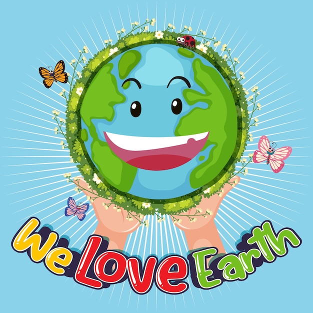 Vector we love earth-logo-ontwerp met smiley earth