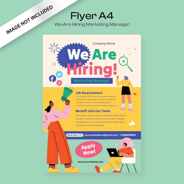 Vector we're hiring marketing manager flyer template