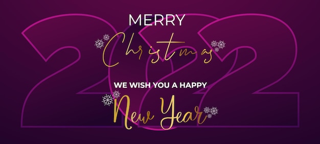 Vi auguriamo un felice anno nuovo 2022 tipografia con lettere scritte a mano in oro su sfondo viola