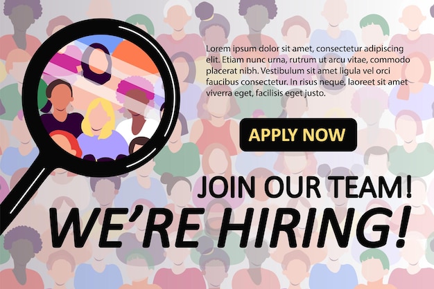 We39re hiring background template with people under magnifying glass