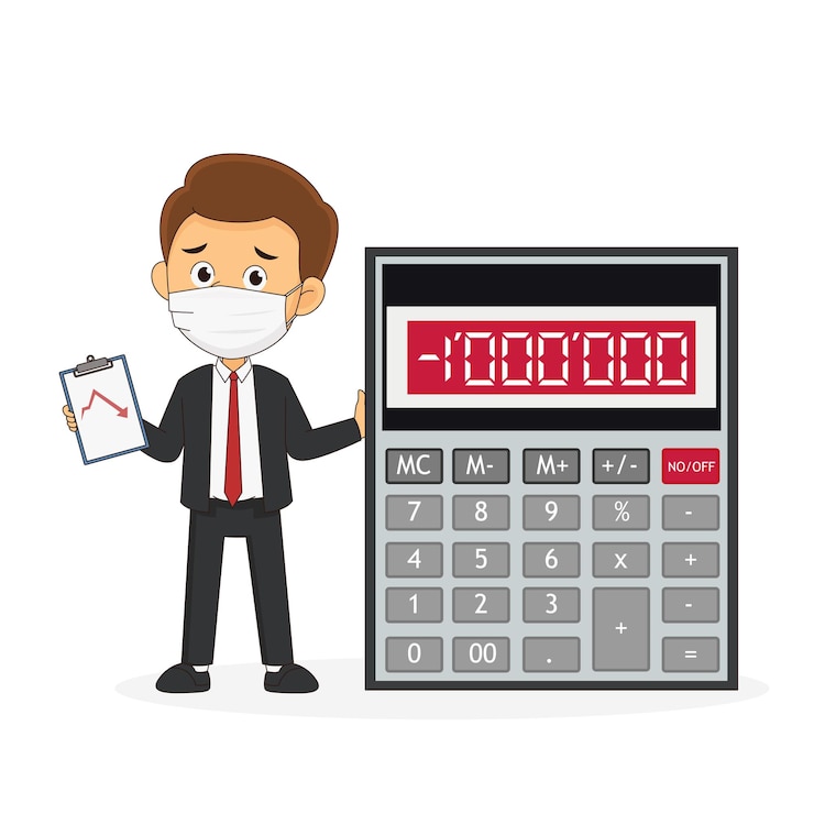 Vector wealth balance loss and business budget investment business forecast help man with calculator