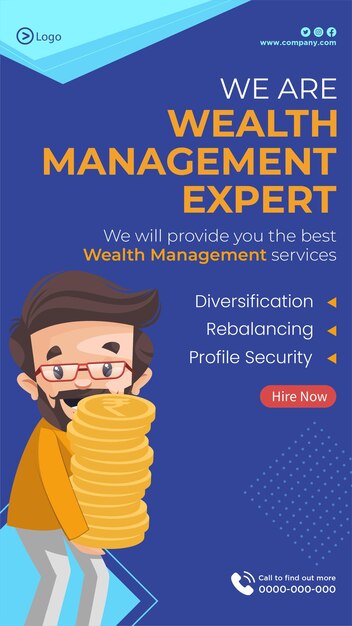 Vector wealth management expert portrait template design