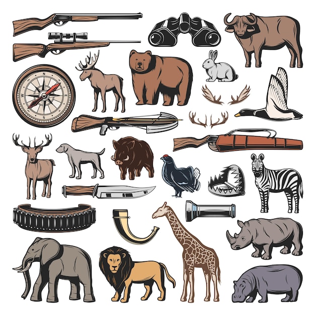 Vector weapon of hunting sport wild animals