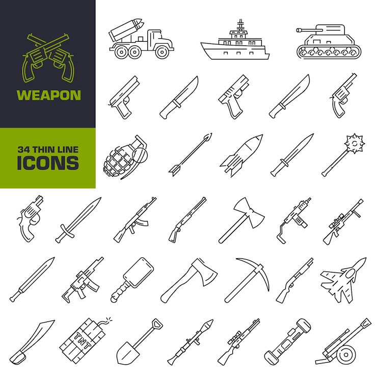 Vector weapon icon weapon icon set linear symbol