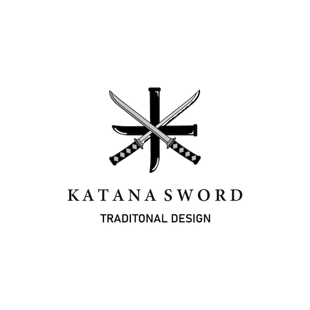 Katana dell'arma per il disegno dell'illustrazione del logo vettoriale minimalista dell'icona vintage giapponese