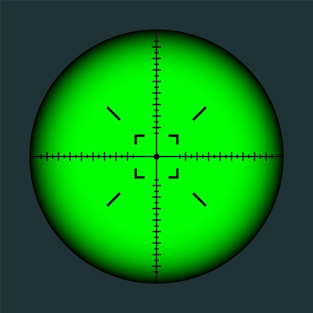 Vettore arma visione notturna fucile da cecchino campo ottico mirino di pistola da caccia con bersaglio simbolo di segno di tiro simbolo di segno bersaglio militare silhouette elemento di interfaccia utente del gioco illustrazione vettoriale