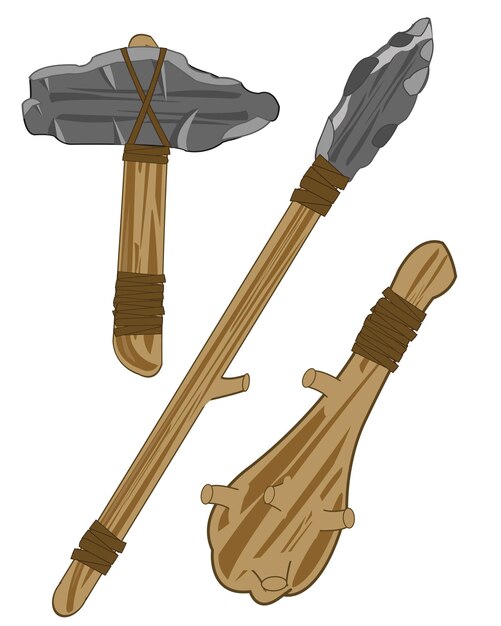 Vector weapon of the people of the stone age on white background