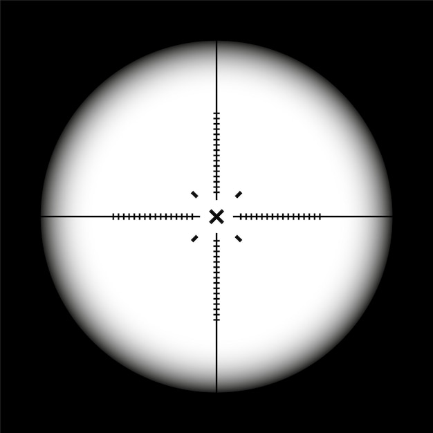 Weapon sight sniper rifle optical scope on black background hunting gun viewfinder with crosshair