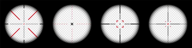 Vector weapon sights sluipschutter geweer optische scope op zwarte achtergrond jacht pistool zoeker met kruispunt