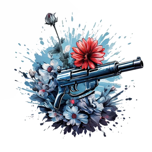 Vector weapon with colorful flower symbolizing the concept of war and peace vector art isolated on white