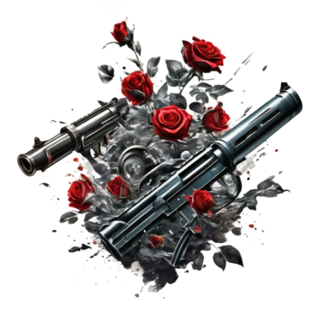 Оружие с розами цветок символизирует концепцию войны и мира векторного искусства изолировано на белом