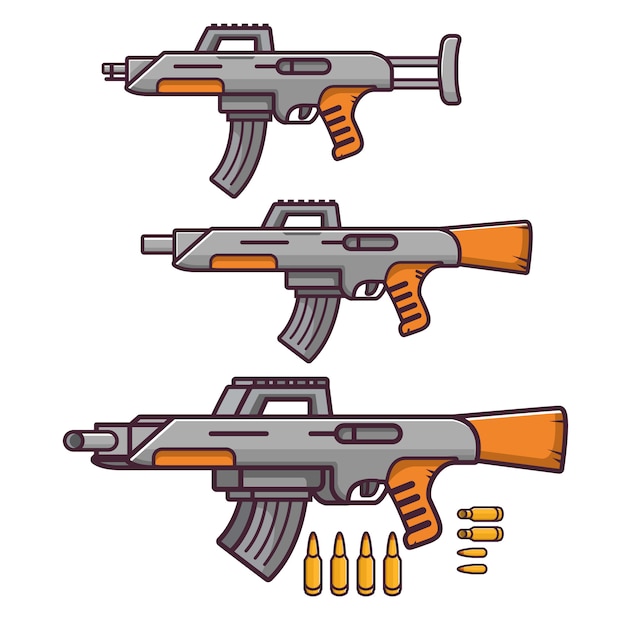 Vector weapons guns, army rifle,firearms cartridges.