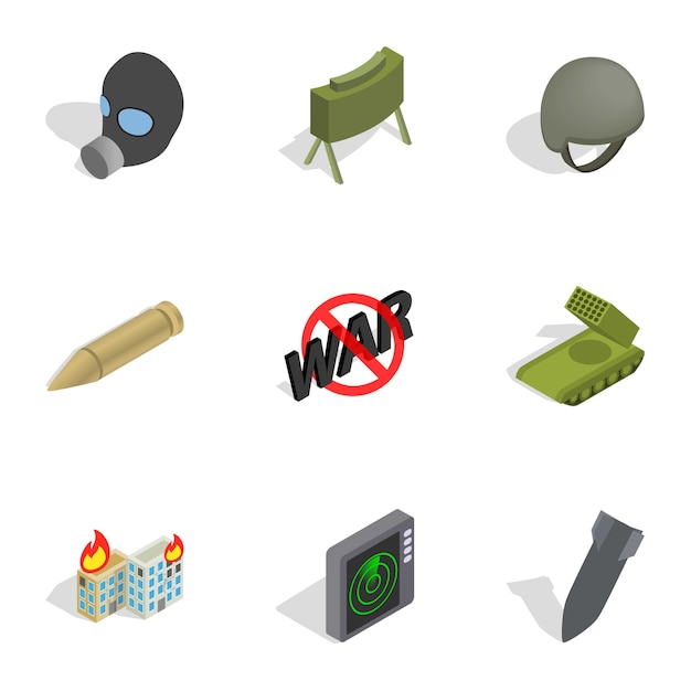 Vector weapons icons set, isometric 3d style