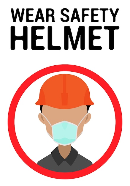 Wear a safety helmet warning sign cartoon style