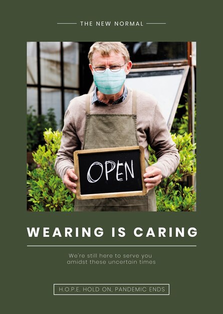 wearing is caring template vector senior man wearing a mask in covid19 pandemic
