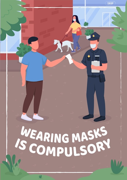 Wearing masks is compulsory poster flat template