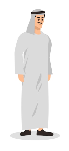 Wearing traditional white robe semi flat rgb color vector illustration