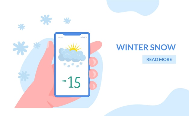 Vettore app meteo all'illustrazione vettoriale della pagina del sito web piatto banner di atterraggio per cartoni animati per applicazione mobile stagione uomo donna persone carattere uso mobile