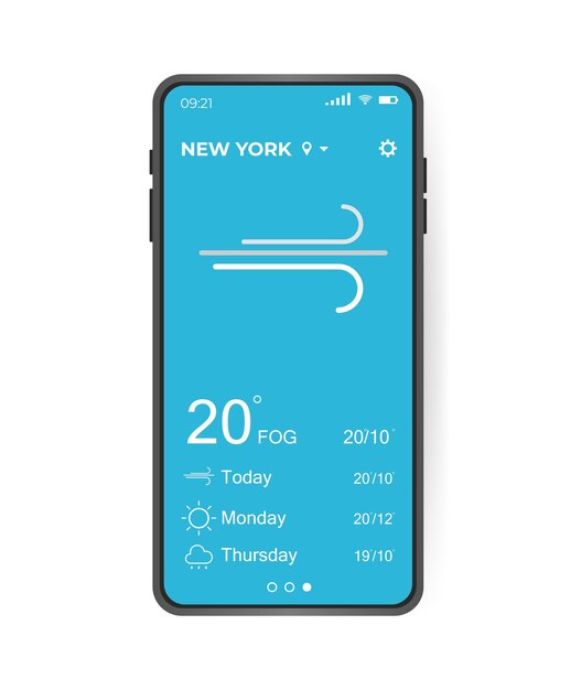 Weather Application user interface UI UX elements Realistic smartphone with Weather app Vector illustration concept