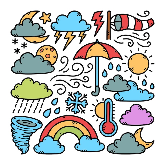 Vettore illustrazione di doodle di nuvole meteorologiche