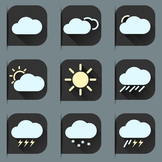 Vettore set di icone meteorologiche piatte