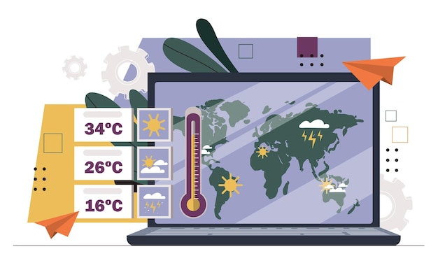 벡터 기상 예보 개념: 지구 지도 응용 프로그램 및 프로그램에서 온도 및 비 예측
