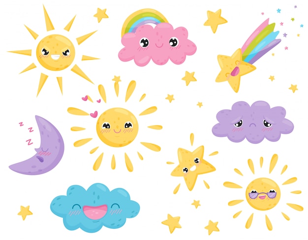 weather forecast and funny emotions on white background.