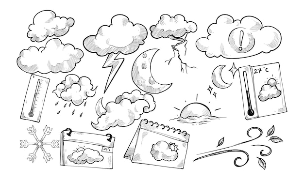 Vector weather forecast handdrawn collection