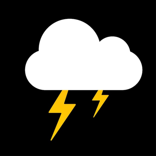 Weather forecast icon on black background. Clouds and thunder