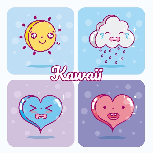 Collezione kawaii di meteo e cuori