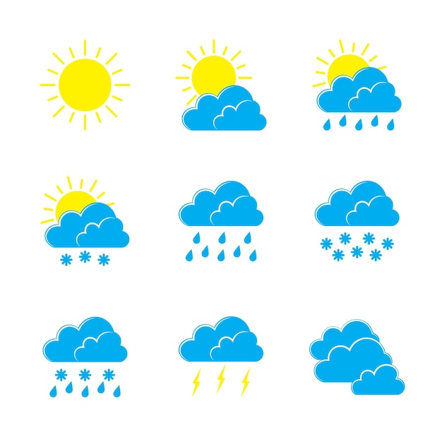 Set di icone meteo illustrazione piatta del vettore a colori