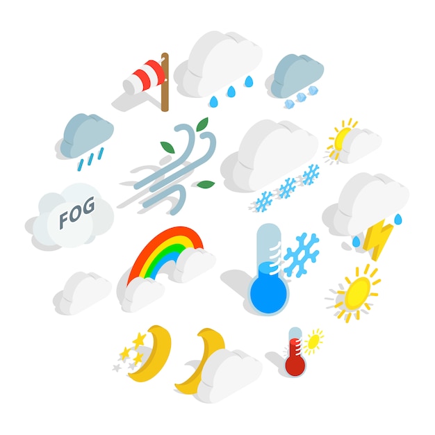 Vector weather icon set, isometric style