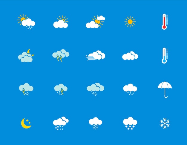 Set di icone meteo icone meteorologiche in stile piatto