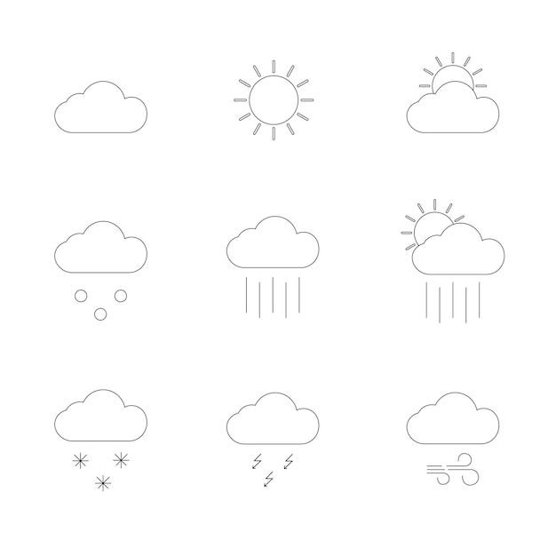 Vector weather icons contours and fine lines