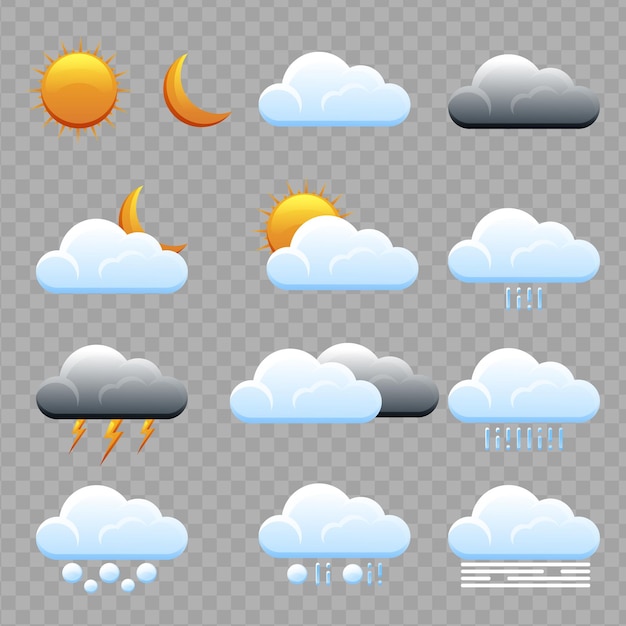 Набор иконок погоды реалистичные иконки погоды, изолированные на прозрачном фоне прогноз погоды квартиры с