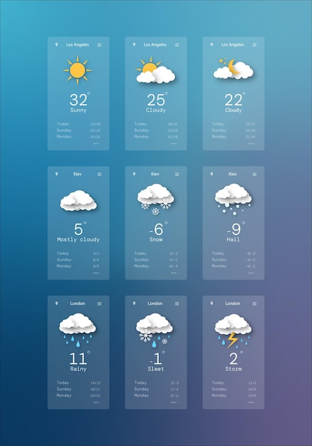 Weather icons set. app template. paper cut style vector illustration.