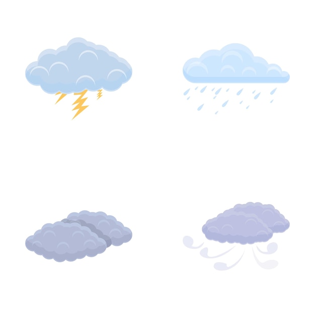 Vector weather icons set cartoon vector various cloud with rain thunderstorm and wind