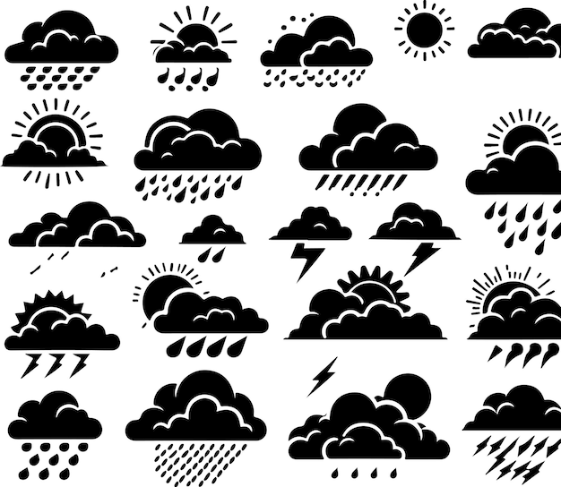 Weather icons set Cloud silhouette set