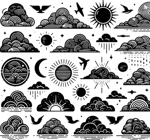 Weather icons set Cloud silhouette set