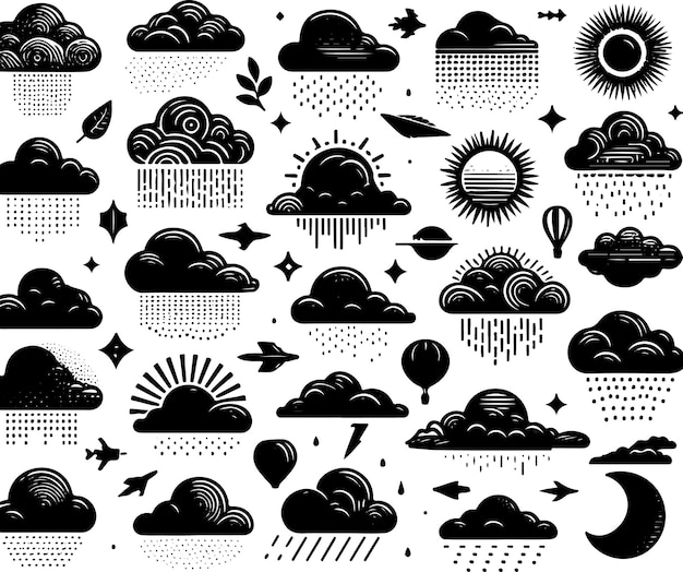 Vector weather icons set cloud silhouette set
