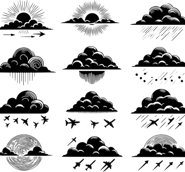 Weather icons set Cloud silhouette set