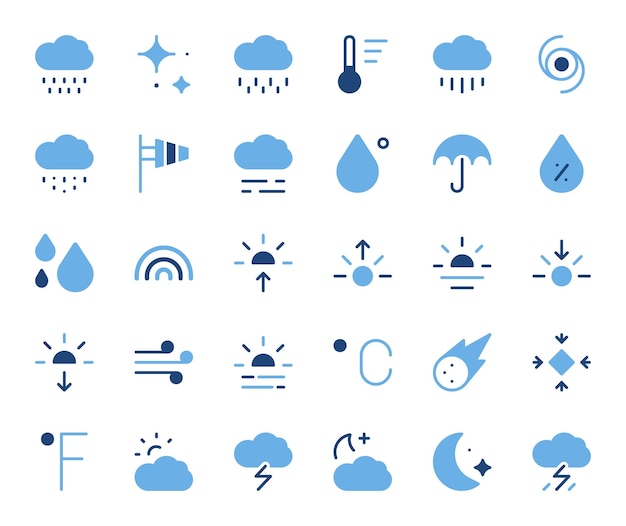 벡터 날씨 아이콘은 끔한 ui 디자인을 위해 평평한 채우기 듀오톤을 설정합니다.