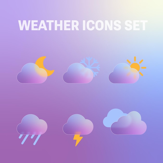 Icone meteo impostate in stile glassmorphism