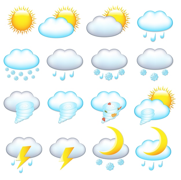 Weather icons,  on white background,  illustration