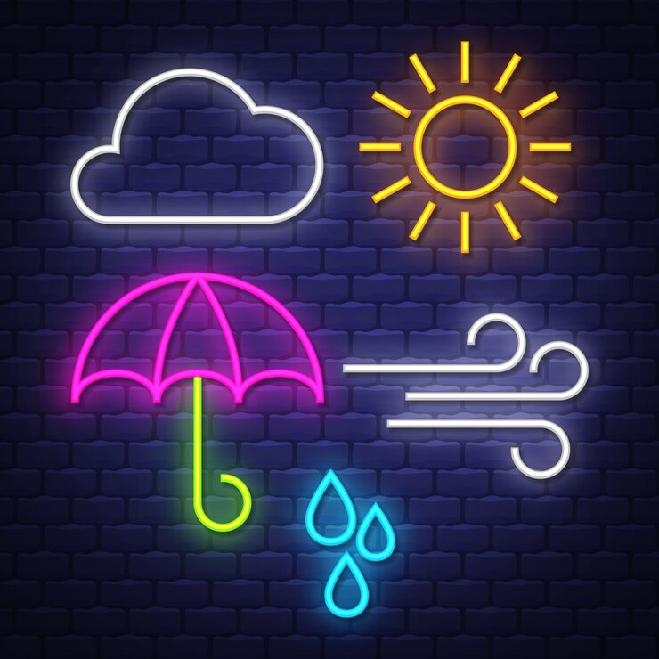 Weather neon signs collection.  Weather signs. Neon signs. 